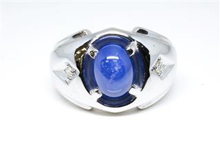 Synthetic Star Sapphire Gent's Stone & Diamond Ring 2 Diamonds .06 Carat T.W.